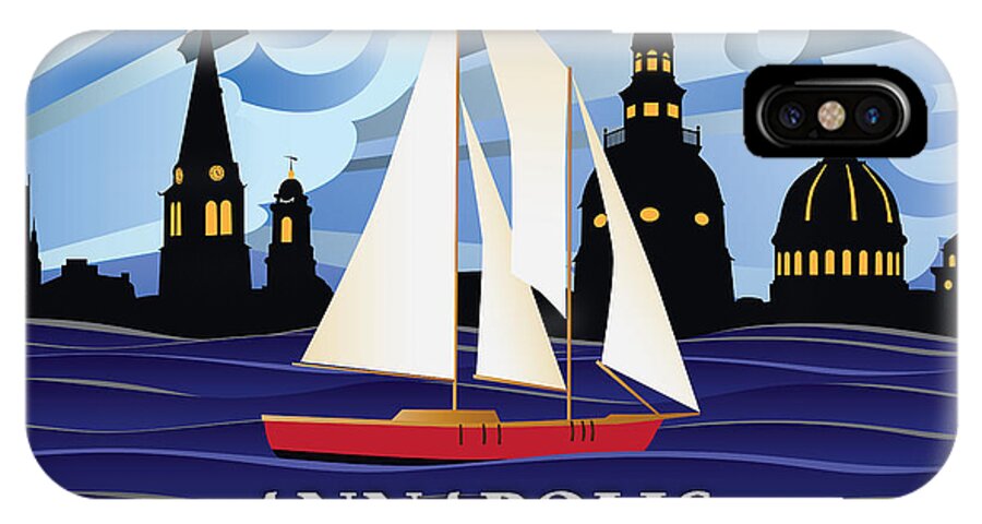 Annapolis iPhone X Case featuring the digital art Annapolis Skyline Red sail boat #1 by Joe Barsin