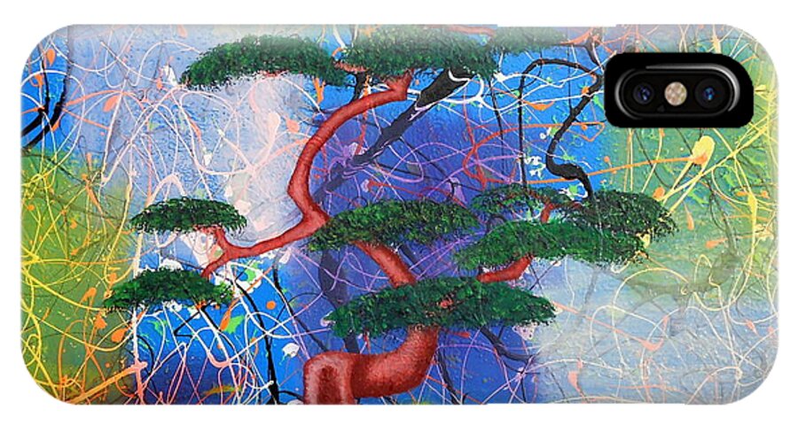 Bonsai Tree Lines Squiggles Colorful Zen Peaceful Relaxing Reflective Mind Contimplate Beauty iPhone X Case featuring the painting Bonsai Tree by David MINTZ
