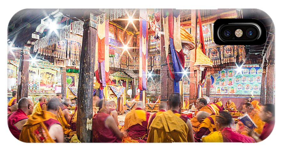 Buddhism iPhone X Case featuring the photograph Buddhist monks praying in Thiksay monastery #1 by Didier Marti