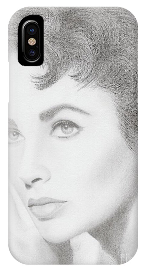 Greeting Cards iPhone X Case featuring the drawing Elizabeth Taylor #1 by Eliza Lo