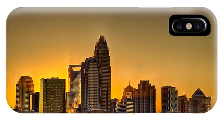 Golden iPhone X Case featuring the photograph Golden Charlotte Skyline #1 by Alex Grichenko