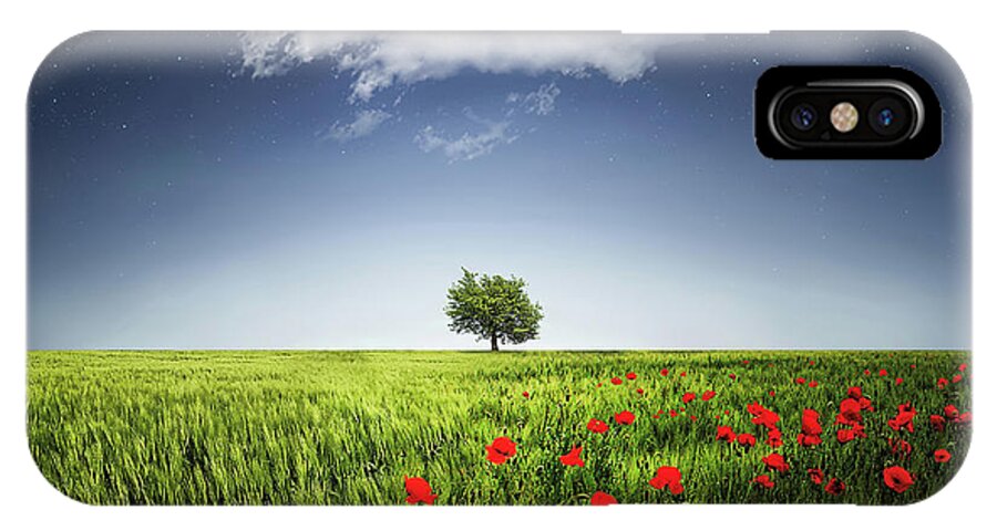 Autumn iPhone X Case featuring the photograph Lone tree a poppies field #1 by Bess Hamiti