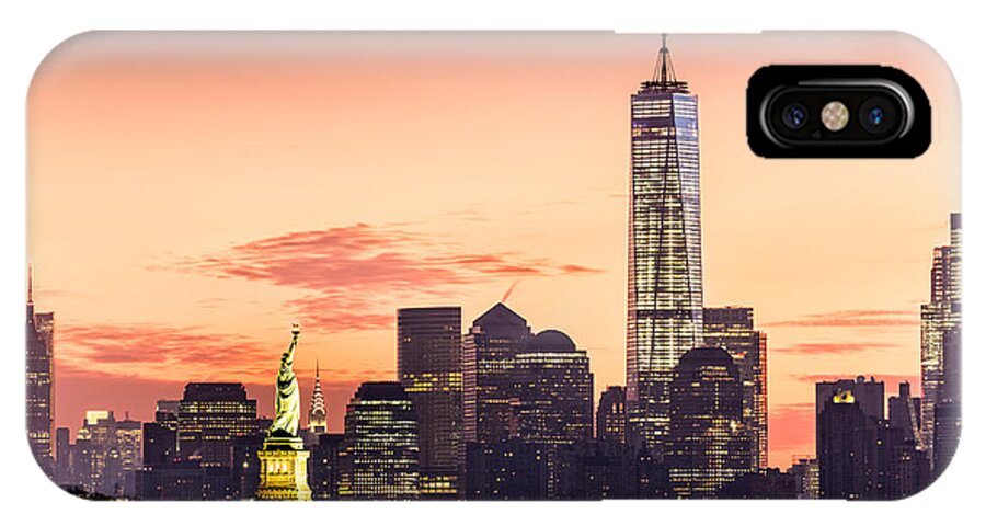 Hudson River iPhone X Case featuring the photograph Lower Manhattan and the Statue of Liberty at sunrise #1 by Mihai Andritoiu
