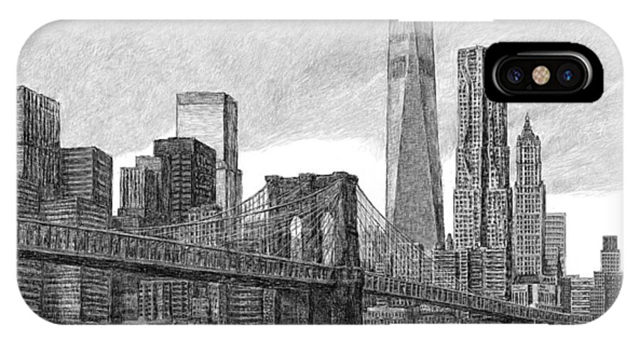 New York City iPhone X Case featuring the digital art Lower Manhattan Skyline #1 by Steve Breslow