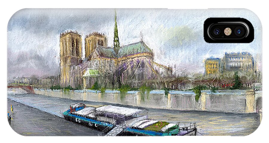 Cityscape iPhone X Case featuring the pastel Paris Notre-Dame de Paris #1 by Yuriy Shevchuk