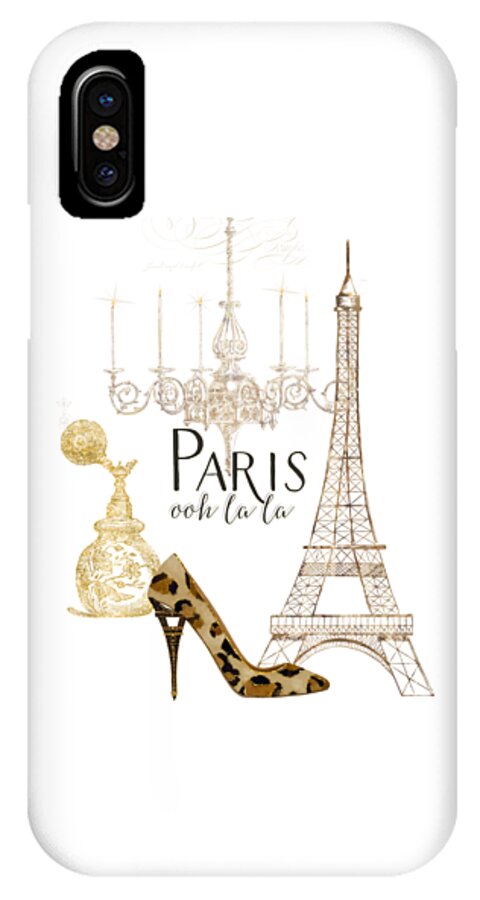 Fashion iPhone X Case featuring the painting Paris - Ooh la la Fashion Eiffel Tower Chandelier Perfume Bottle #1 by Audrey Jeanne Roberts