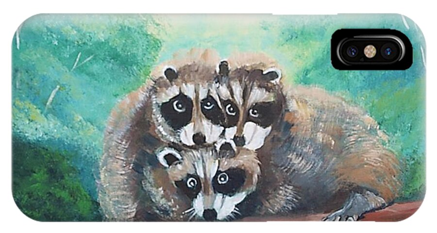 Racoons iPhone X Case featuring the painting Racoons by Jean Pierre Bergoeing