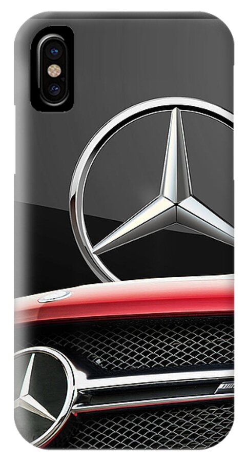 'auto Badges' By Serge Averbukh iPhone X Case featuring the photograph Red Mercedes - Front Grill Ornament and 3 D Badge on Black #1 by Serge Averbukh