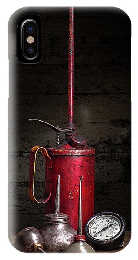 Still Life iPhone X Case featuring the photograph Still Life with Oil Cans II by Micah Brendell