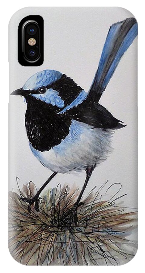 Australia iPhone X Case featuring the painting Superb blue wren #1 by Anne Gardner