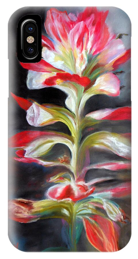 Paintings Texas Indian Paintbrush Wildflower Red Lupine Flower Pastel Floral Country Ranch Field iPhone X Case featuring the pastel Texas Indian Paintbrush by Karen Kennedy Chatham