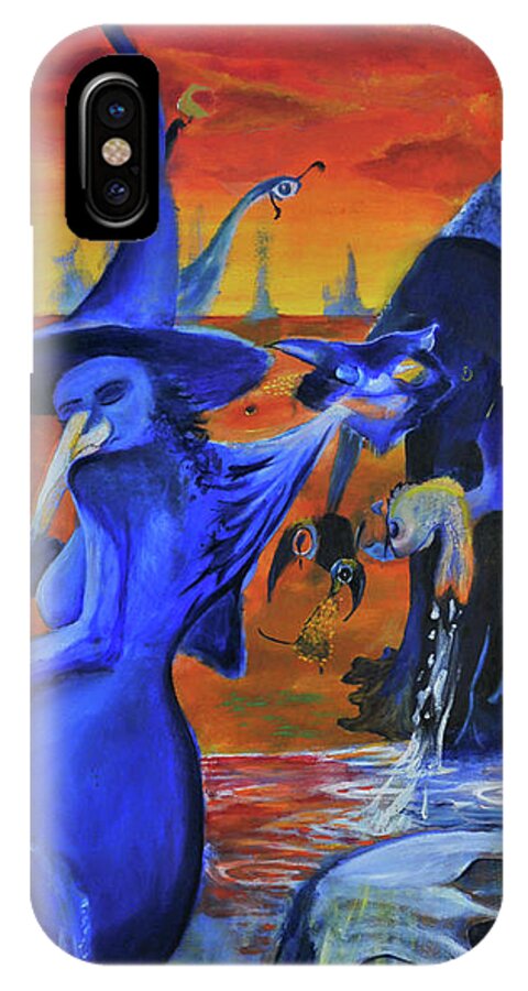Ennis iPhone X Case featuring the painting The Cat And The Witch #1 by Christophe Ennis