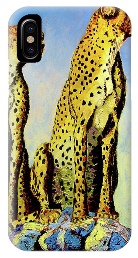 Cheetahs iPhone X Case featuring the painting Two Cheetahs #2 by Stan Hamilton