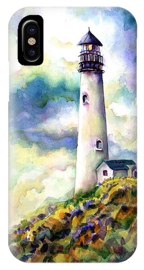 Painting iPhone X Case featuring the painting yaquina Head Lighthouse by Ann Nicholson