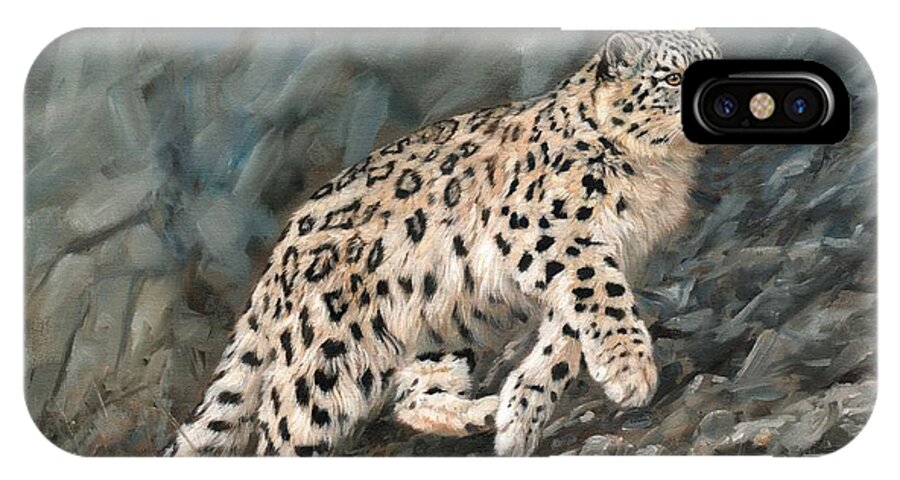 Snow Leopard iPhone X Case featuring the painting Snow Leopard #10 by David Stribbling
