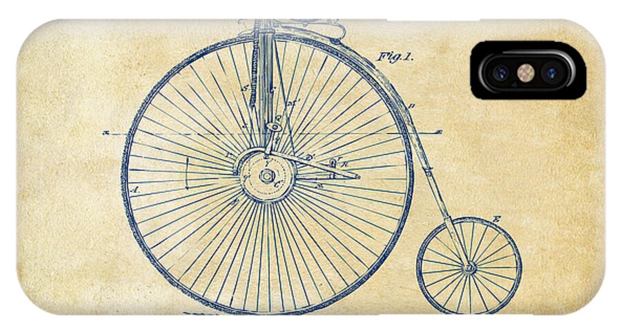 Velocipede iPhone X Case featuring the digital art 1881 Velocipede Bicycle Patent Artwork - Vintage by Nikki Marie Smith