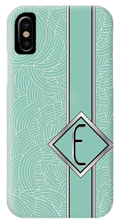 Monogrammed iPhone X Case featuring the digital art 1920s Blue Deco Jazz Swing Monogram ...letter E by Cecely Bloom