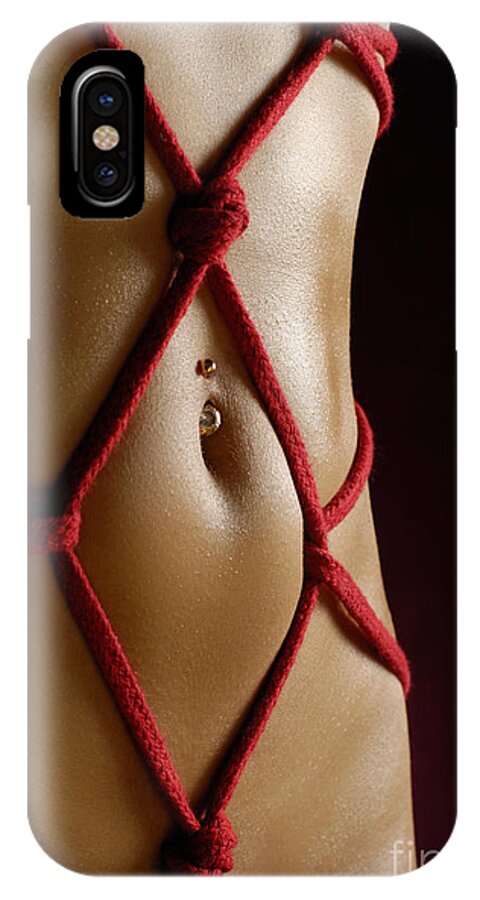 Bondage iPhone X Case featuring the photograph Closeup of a Stomach with Decorative Rope Bondage Shibari by Maxim Images Exquisite Prints