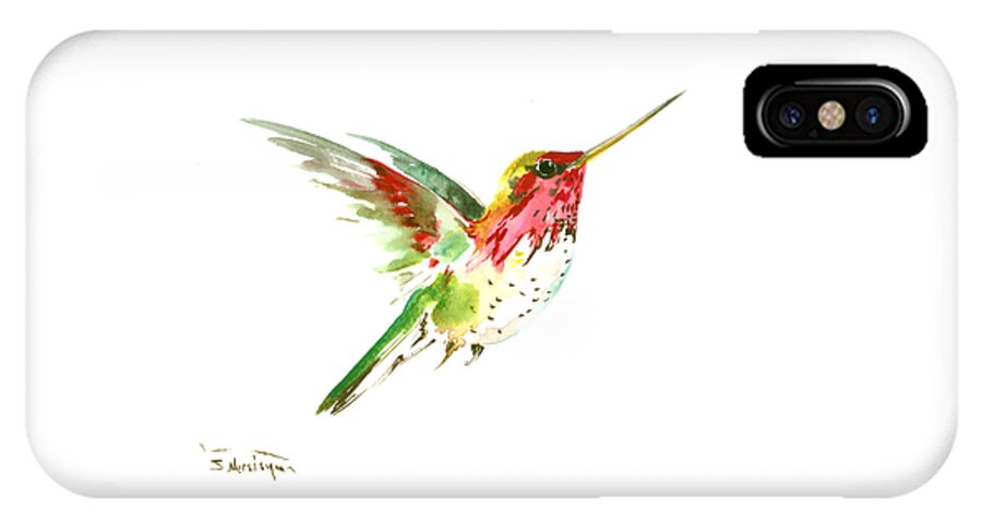 Hummingbird iPhone X Case featuring the painting Flying Hummingbird #2 by Suren Nersisyan
