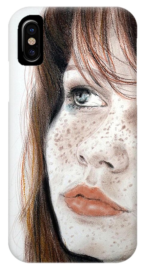 Red Hair iPhone X Case featuring the pastel Red Hair and Freckled Beauty #2 by Jim Fitzpatrick