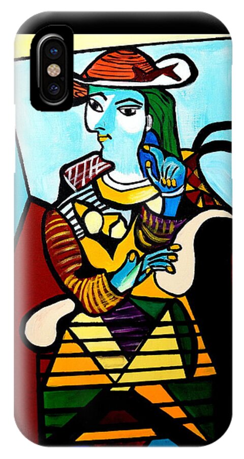 Picasso By Nora iPhone X Case featuring the painting Man In Chair Picasso by Nora Shepley