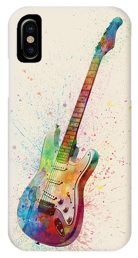 Electric Guitar iPhone X Case featuring the digital art Electric Guitar Abstract Watercolor #3 by Michael Tompsett