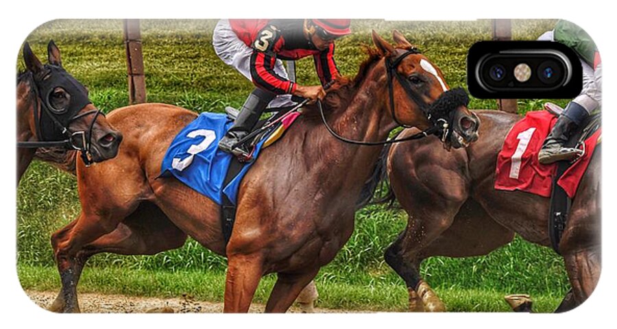 Race Horsing iPhone X Case featuring the photograph 3 Gaining by Jeffrey Perkins