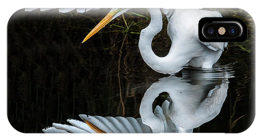 Wildlife iPhone X Case featuring the photograph Great Egret Reflection #3 by William Bitman