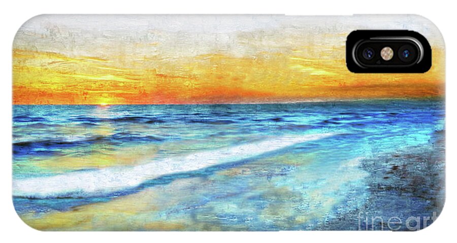 Aqua iPhone X Case featuring the painting Seascape Sunrise Impressionist Digital Painting 31a by Ricardos Creations