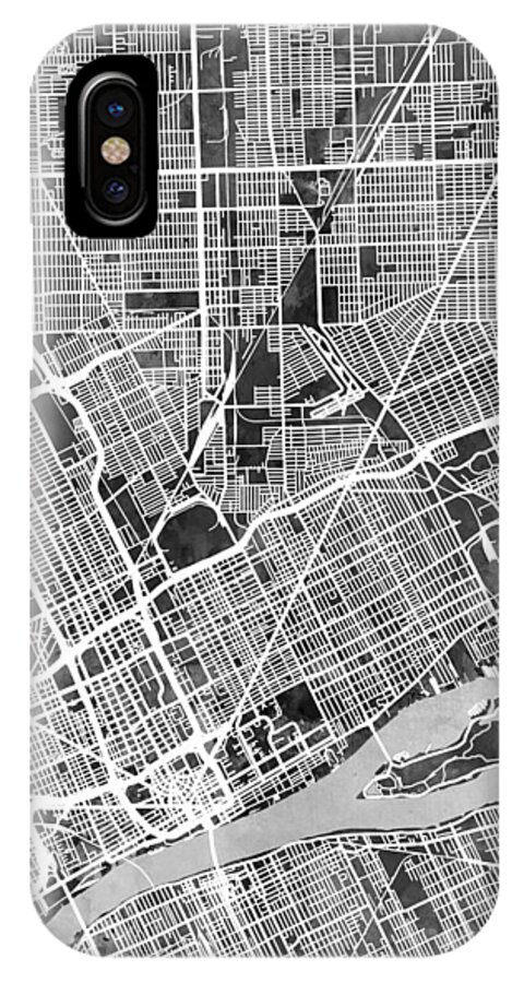 Detroit iPhone X Case featuring the digital art Detroit Michigan City Map #5 by Michael Tompsett