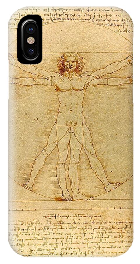 Leonardo Da Vinci iPhone X Case featuring the drawing Vitruvian Man #5 by Leonardo Da Vinci