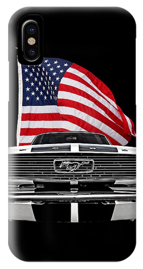 Mustang iPhone X Case featuring the photograph 66 Mustang With U.S. Flag On Black by Gill Billington