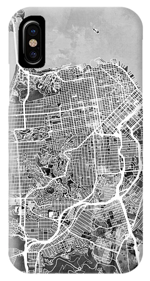 San Francisco iPhone X Case featuring the digital art San Francisco City Street Map #8 by Michael Tompsett