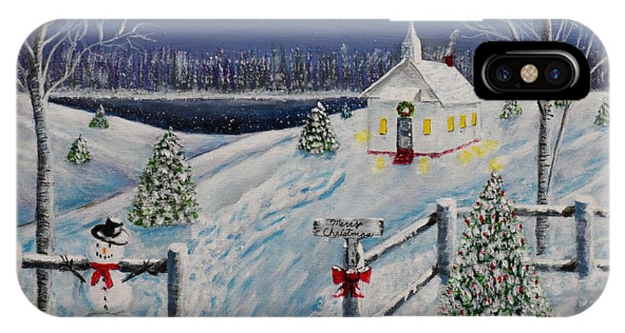 Snowy Christmas iPhone X Case featuring the painting A Christmas Eve by Melvin Turner
