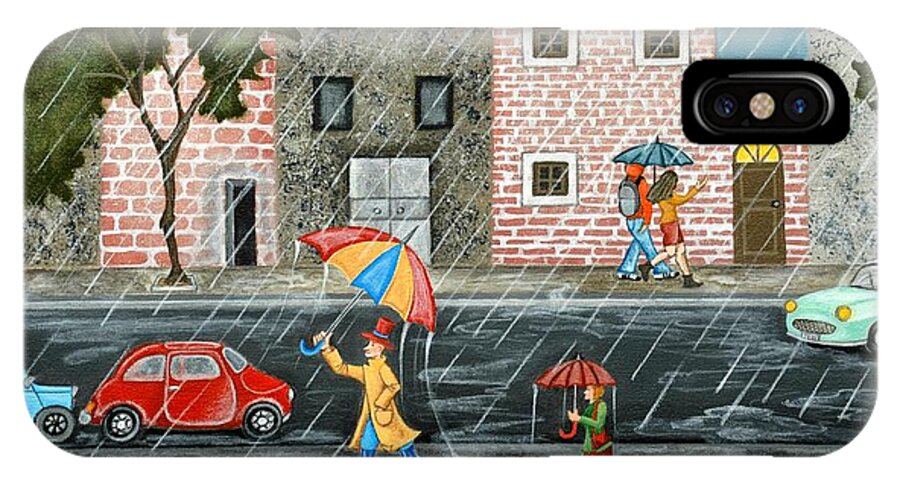 Rain iPhone X Case featuring the painting A great rainy day by Graciela Bello
