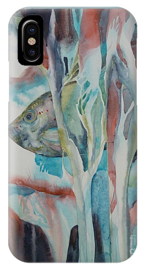 Fish iPhone X Case featuring the painting A l'abris by Donna Acheson-Juillet