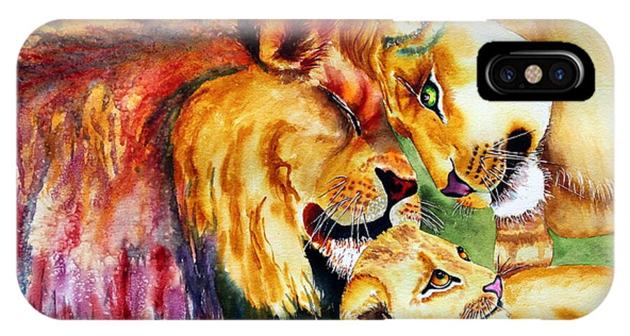 Lion iPhone X Case featuring the painting A Lion's Pride by Maria Barry