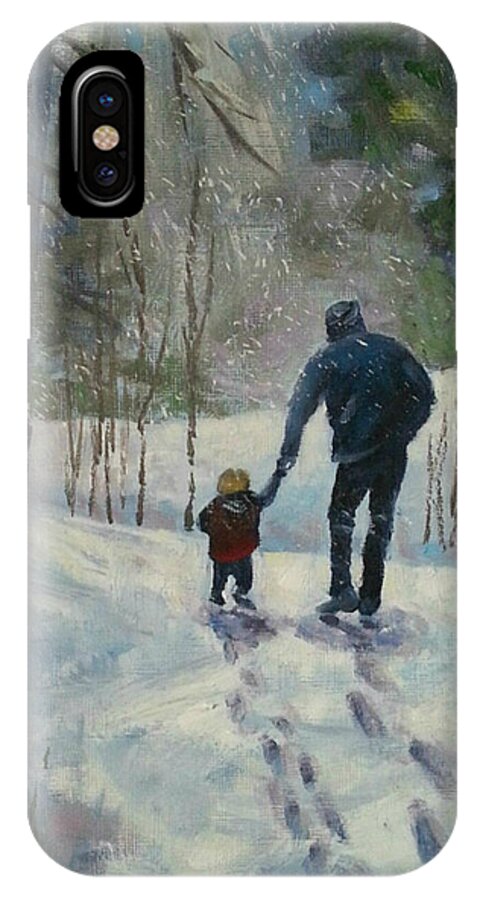 Woods iPhone X Case featuring the painting A Walk Thru the Winter Woods by Sharon Casavant