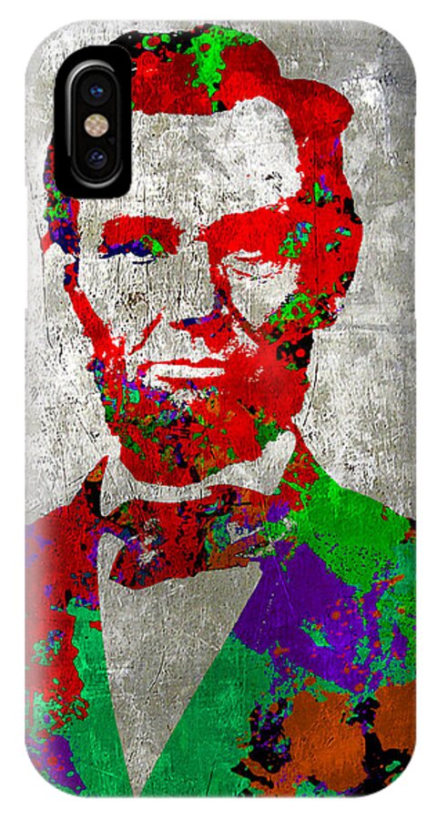 President Abraham Lincoln On Silver - Amazing President Color Colorful Man iPhone X Case featuring the painting Abraham Lincoln on Silver - Amazing President by Robert R Splashy Art Abstract Paintings