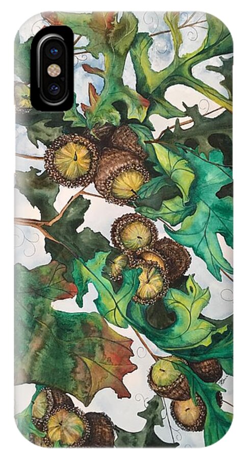 Watercolor iPhone X Case featuring the mixed media Acorns on an Oak by Mastiff Studios