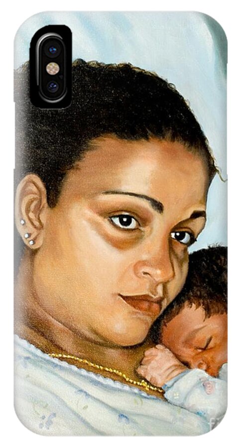 Portrait iPhone X Case featuring the painting After Birth Jacina and Javon by Marlene Book