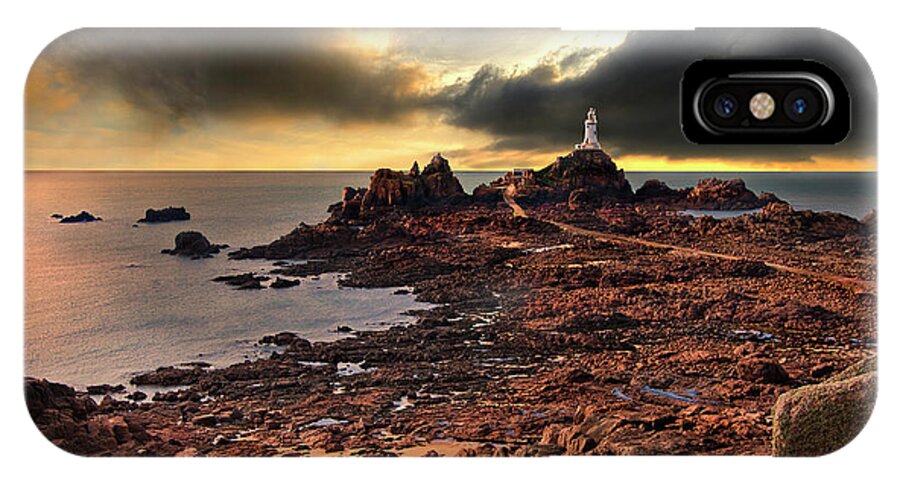 Lighthouse iPhone X Case featuring the photograph after the storm at La Corbiere by Meirion Matthias