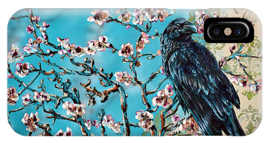 Van Gogh iPhone X Case featuring the painting Almond Branch and Raven by Lachri