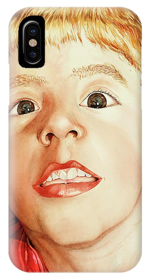 Portrait iPhone X Case featuring the painting Andrew's Loose Tooth by Carolyn Coffey Wallace