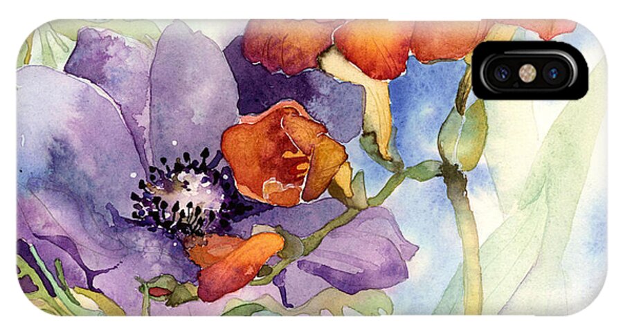Watercolor iPhone X Case featuring the painting Anemone by Casey Shannon