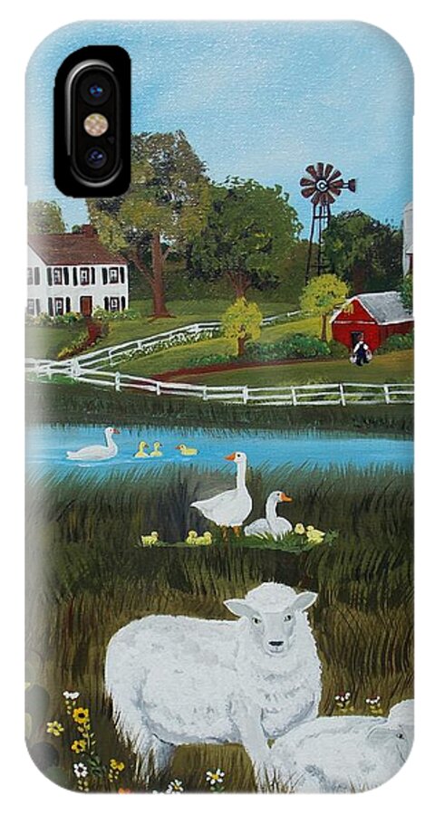 Sheep iPhone X Case featuring the painting Animal Farm by Virginia Coyle