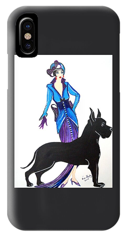 1920's Female Walking Her Dog iPhone X Case featuring the painting Art Deco 1920's Myra by Nora Shepley