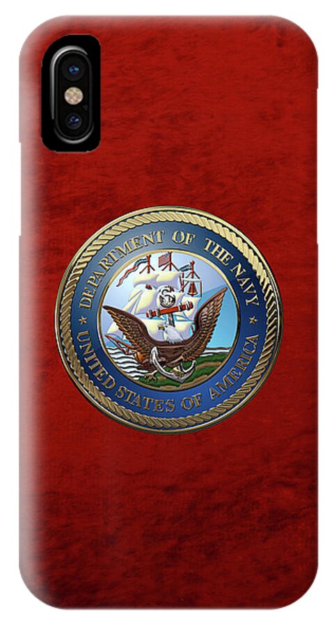 'military Insignia & Heraldry 3d' Collection By Serge Averbukh iPhone X Case featuring the digital art U. S. Navy - U S N Emblem over Red Velvet by Serge Averbukh
