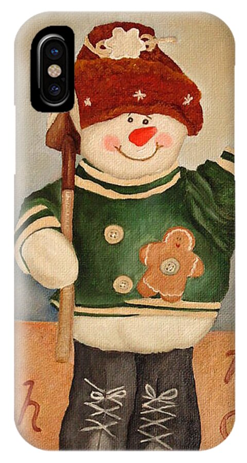Snowman iPhone X Case featuring the painting Snowman Junior by Angeles M Pomata