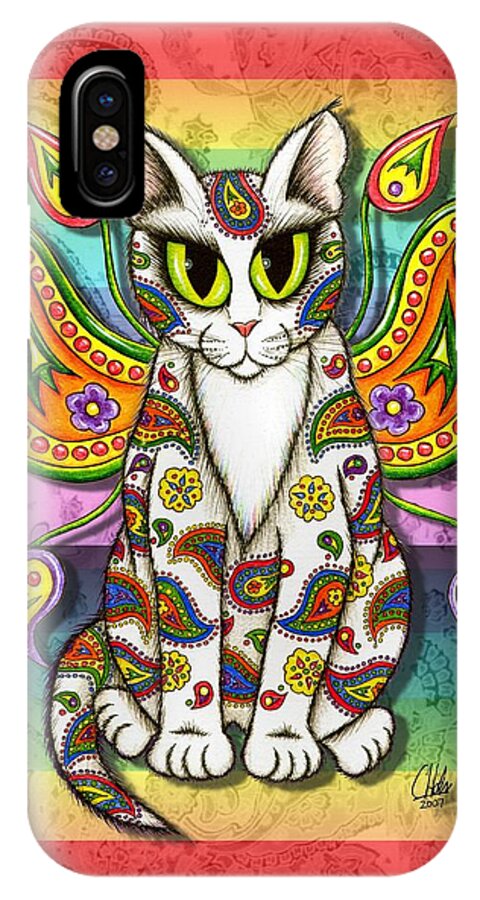Rainbow Cat iPhone X Case featuring the mixed media Rainbow Paisley Fairy Cat by Carrie Hawks